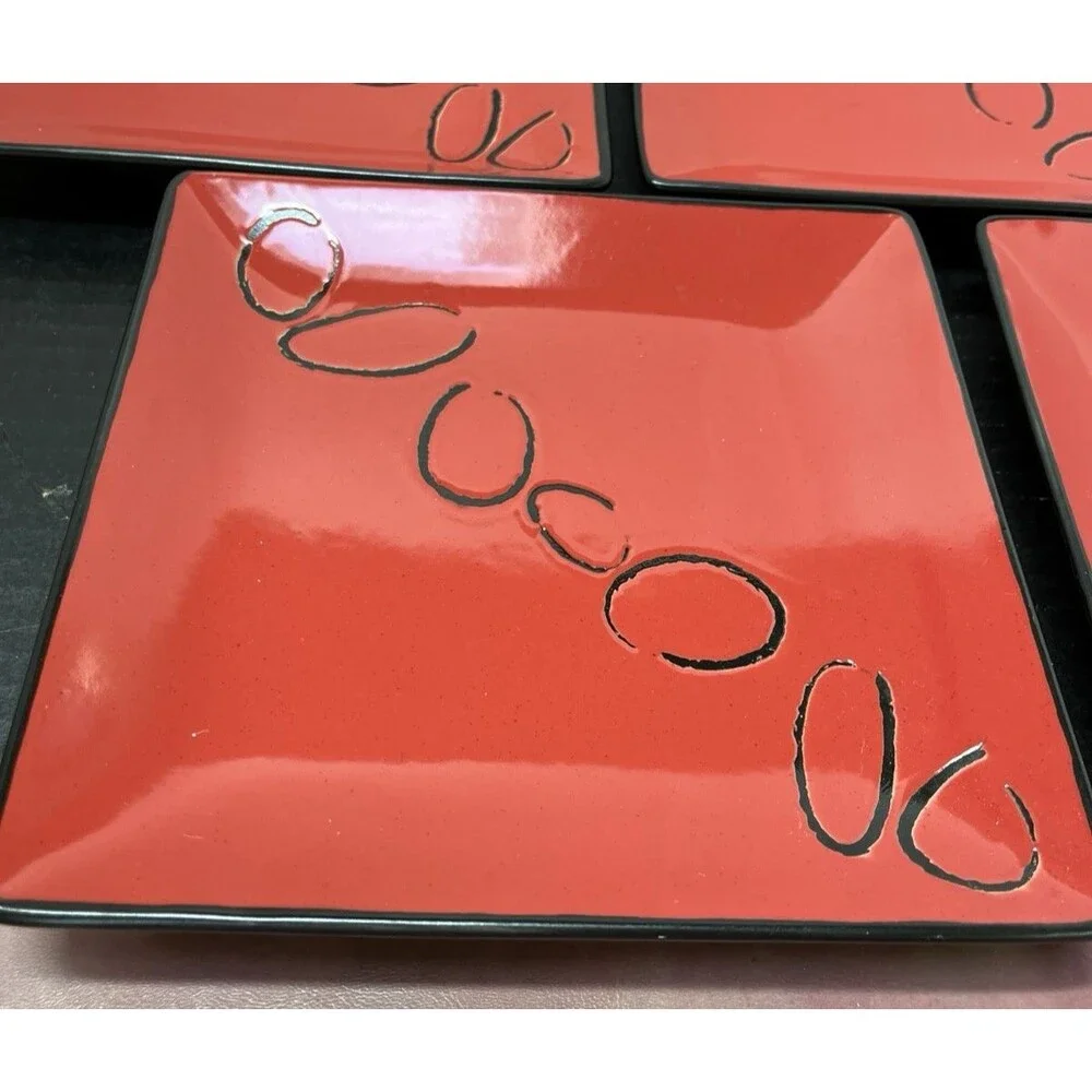 FLIRT By R&B Ritzenhoff Breker 8” Salad Luncheon Plate Red & Black Abstract Vtg